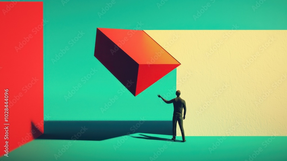 Poster too busy for success to find you: a figure intensely focused on building something, while the abstra