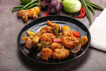 Chinese cuisine - prawn with chili sauce