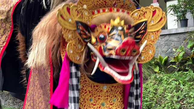 Lion dance on Galungan celebrations in Ubud, Bali, Indonesia