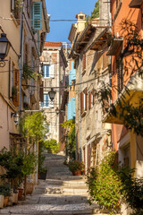 Rovinj, Croatia narrow street with colorful houses