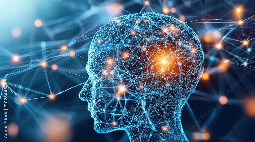 Poster unified network of minds: a grid of interconnected nodes, each one representing a team member, head,