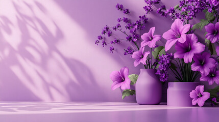 Fototapeta premium purple flowers in a vase on purple background