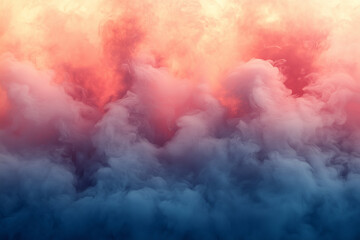 Abstract banner template with smog effect background. Smoke, fog or dust with color gradient coral to blue.