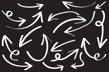 Arrow vector hand drawn sketch icon set. Doodle sketch hand drawn direction element set. Pencil doodle flat line design cartoon elements. Scribble swirl arrow sign. Vector illustration