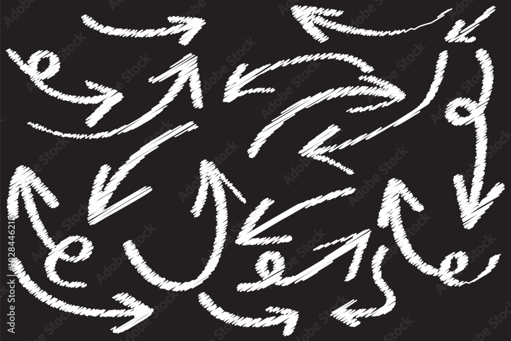 Poster black charcoal ovals and arrows strokes different forms.set of design elements on white background.r