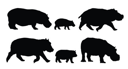 The set silhouette of large hippos.
