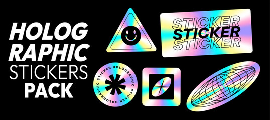 Set of y2k retro holographic stickers, mockups