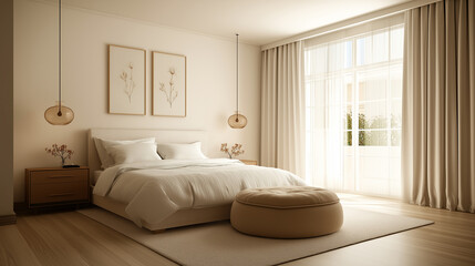 Fototapeta premium Bright Modern Bedroom with Scandinavian Design