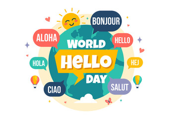 World Hello Day Vector Illustration on November 21 with Speech Bubbles Displaying Greetings in Multiple Languages from Around the in a Background © denayune