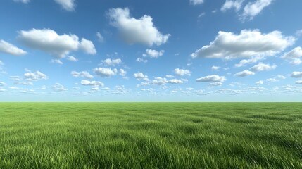 Fototapeta premium 71. A vast open field of grass, with a few clouds floating in a blue sky