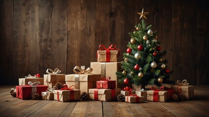 A cozy Christmas scene with beautifully wrapped gifts under a decorated tree. The warm lighting and festive ornaments create a traditional holiday atmosphere of joy and giving.