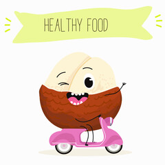 Cute  snake fruit, sala, rakum, salak characters, funny fruits, activities, leisure. Hand drawn vector illustration. Organic food, healthy, for kids menu, flyer, advertisement, wrap, label, invitation