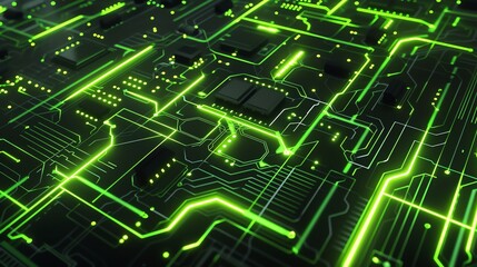 Fototapeta premium A close up of a circuit board with glowing green lines.