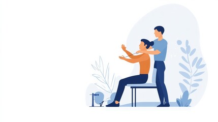 Fototapeta premium A professional physiotherapy banner with an image of a therapist helping a patient with physical rehabilitation exercises. 