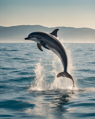 Obraz premium dolphin jumping, marine life, ocean adventure, wildlife photography, playful dolphins, aquatic acrobatics, nature's spectacle, ocean waves, coastal beauty, vibrant sea, underwater world, animal behavi