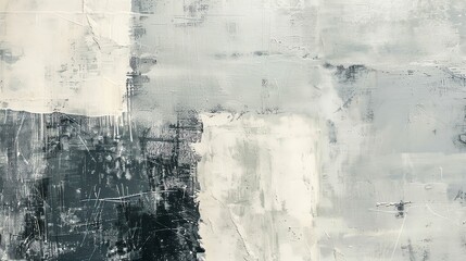 Obraz premium Abstract painting with white, gray, and black brushstrokes and texture.