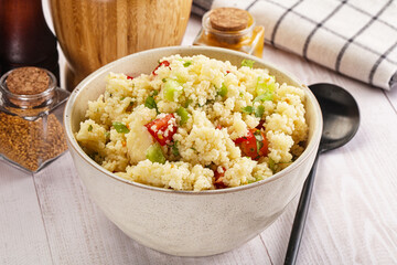 Vegan cuisine couscous with vegetables