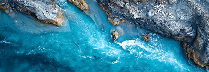 Aerial view of a river in New Zealand, with blue water