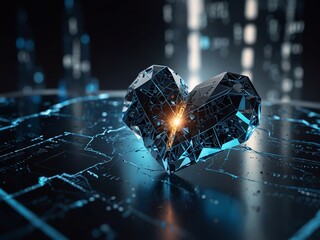 Futuristic realisticblue and red  neon  light mechanized heart.Photo realistic style. Illustration in the style of futurism for wallpaper.