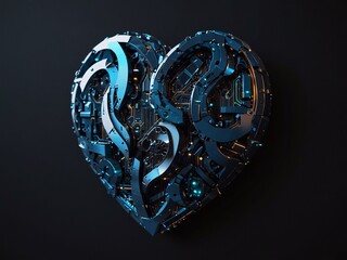 Futuristic mechanized heart. Illustration in the style of futurism for wallpaper.Photo realistic style.