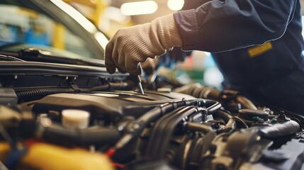 Skilled Mechanic Using Tools to Inspect and Repair Engine with Focused Precision and Care