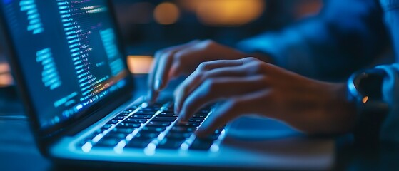 Hands Coding on Laptop with Programming Language on Screen