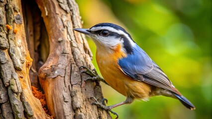 Fototapeta premium Colorful Nuthatch Perched on Tree Trunk in Natural Habitat, colorful bird, 