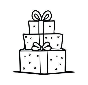 recommend clip art: gift box with ribbon black outline, clip art, drawing, present 