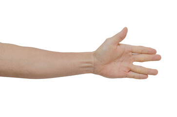 reaching out, hand gesture, sign isolated on transparent  background with clipping path.