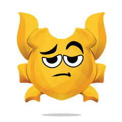 tired gold shield mascot character. cute, funny, and playful concept. achievement, reward, and education themes