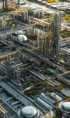 Fototapeta premium Aerial view of industrial complex with green trees.