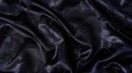Fototapeta premium Glossy black fabric with elegant floral pattern for luxurious designs