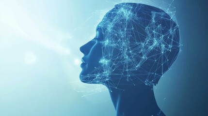A digital representation of a human silhouette with interconnected lines, symbolizing artificial intelligence and technology.