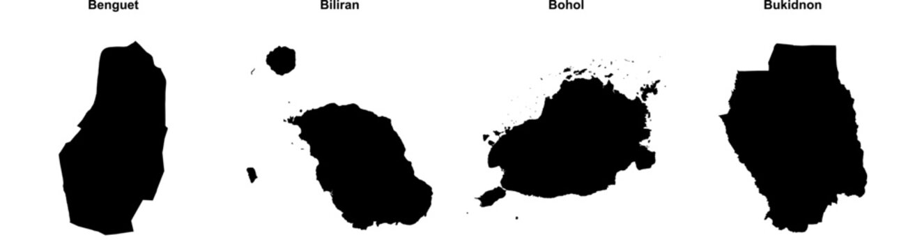 Benguet, Biliran, Bohol, Bukidnon outline maps