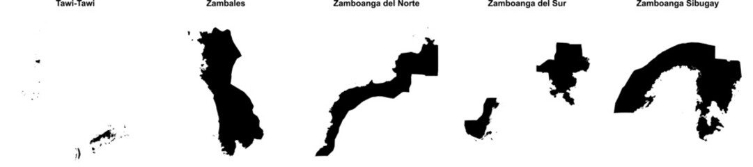 Tawi-Tawi, Zambales, Zamboanga del Norte, Zamboanga del Sur, Zamboanga Sibugay outline maps