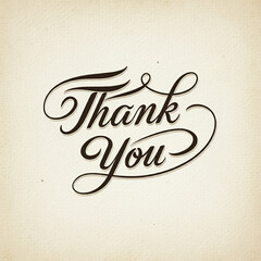 A sophisticated "Thank You" written in cursive with ornate flourishes, set on a textured cream background, delivering timeless elegance