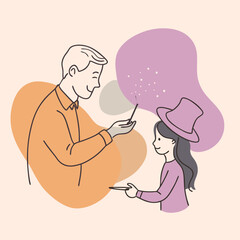 dad shows tricks to his daughter