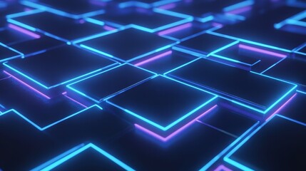 A vibrant, futuristic arrangement of glowing, neon-like tiles creating a digital aesthetic.