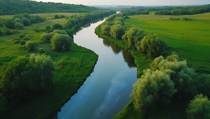 Fototapeta premium Aerial view of the river in Switzerland