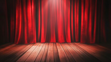 Red Stage Curtains with Spotlight