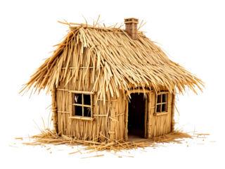 Straw house isolated on transparent background, png file