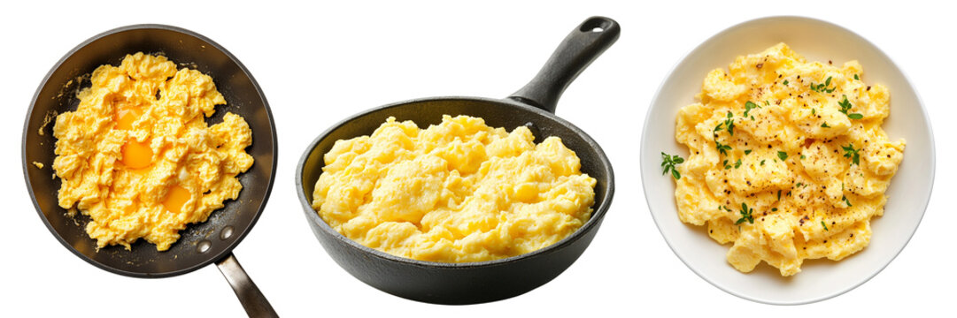 scrambled egg with bacon and sourdough bread for breakfast isolated on transparent background