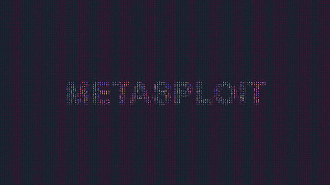 Cybersecurity concept metasploit on foreground screen, ASCII style in a code development editor. Vulnerability and attack on colored code editor. Text in English, English text