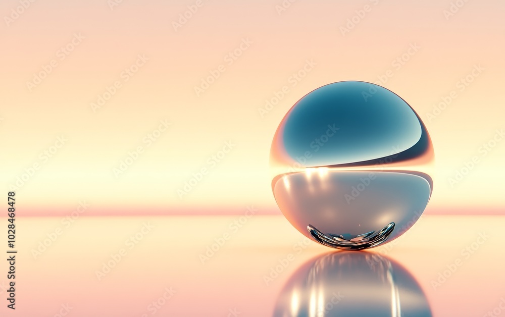 Poster a reflective sphere on a smooth surface against a soft gradient background.