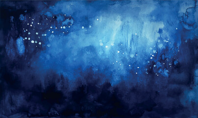 Watercolor deep blue background with subtle watercolor washes and small bright accents resembling the glow of stars on a frosty night	
