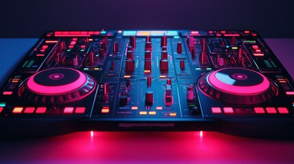 sleek, modern DJ controller with bright LED lights