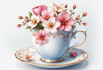 cup of coffee with pink flowers
