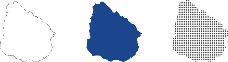 Uruguay map detailed in outline, blue color, dotted style
