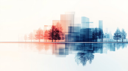 Obraz premium Abstract cityscape with red and blue tones.