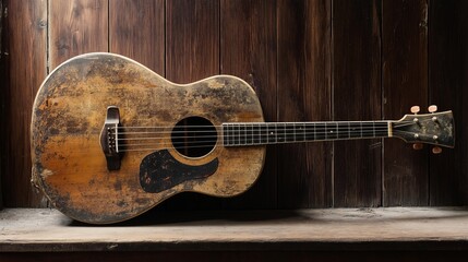 Fototapeta premium classic acoustic guitar with a rustic, homemade feel